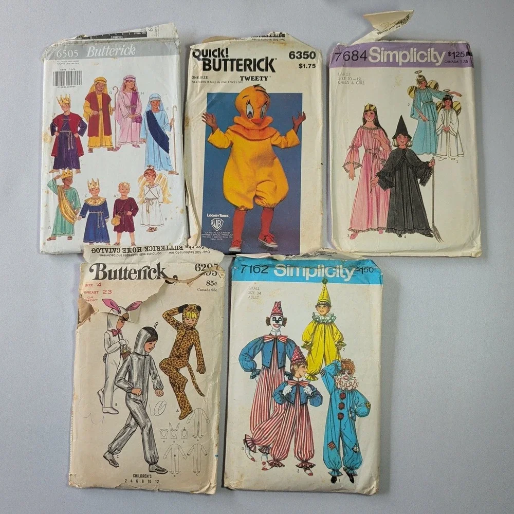 Lot of 12 Kids Costume Sewing Pattern Cut Disney Tangled Tweety Poodle
